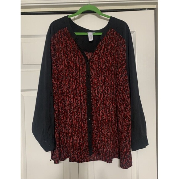Catherines Red & Black Button Front Tunic Top 4X Career (DD30) - Picture 1 of 6